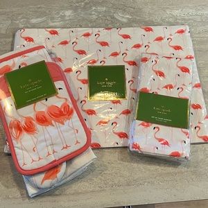 Kate Spade Strut Your Stuff Flamingo Kitchen Linen Bundle - NWT
